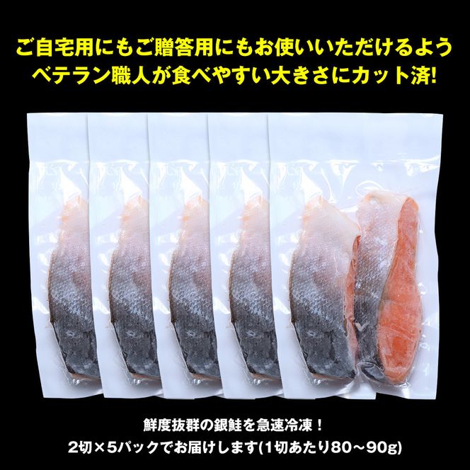 伊達の銀鮭モンゴル岩塩漬け 10切入（2切×5パック） 【 銀鮭 鮭 切り身 岩塩 魚介 朝食 お弁当 おかず 個装 冷凍 】 041009_HE001