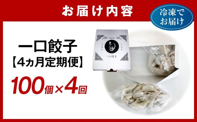 【4回定期便】一口餃子 100 個入りタレ２個（3か月に1回お届け）_kn107-t005