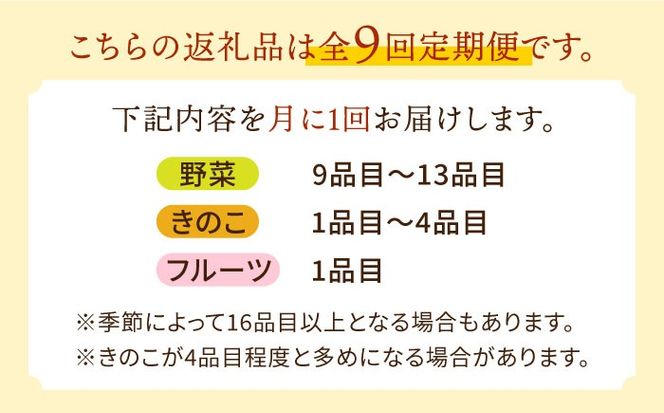 【春秋冬限定コース】豪華！野菜 果物 きのこセット 15品目以上 9回定期便 / 野菜定期便 やさい定期便 フルーツ 果物 キノコ 詰め合わせ / 南島原市 / 吉岡青果[SCZ024]