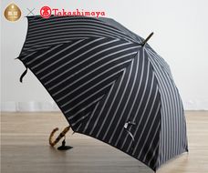 【高島屋選定品】「絹紬」雨晴兼用長傘（ブラックストライプ）〈小宮商店〉GX067 
