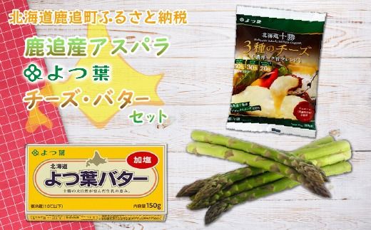 [5月中旬以降発送]鹿追産アスパラ(2kg)・よつ葉チーズ・バターセット