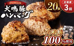 099Z550 【泉佐野ブランド豚】犬鳴豚の手作りプレミアムハンバーグ（20個入り）×3回【国産 豚肉 ぶたにく 定期便 犬鳴ポーク 普段使い】
