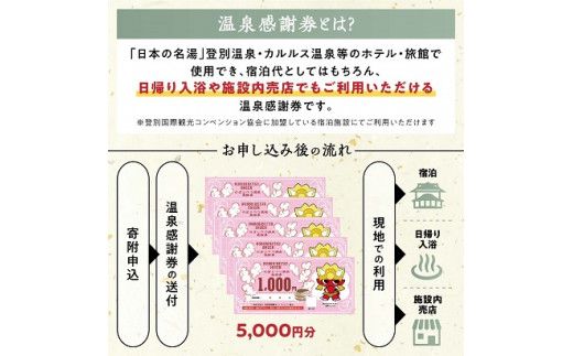 のぼりべつ温泉感謝券5,000円分 温泉 旅行 観光 北海道 チケット 温泉利用券 温泉券 のぼりべつ温泉感謝券 5000円 日本の名湯 登別温泉 カルルス温泉 ホテル登別国際観光 コンベンション協会 温泉旅館 温泉宿 温泉旅館 ホテル 温泉ホテル ふるさと納税 北海道 登別市