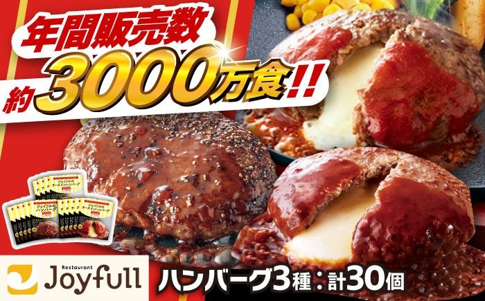 [福岡工場直送]ジョイフル ハンバーグ スペシャル 詰め合わせ 3種 30個セット [築上町][株式会社 ジョイフル] [ABAA011]