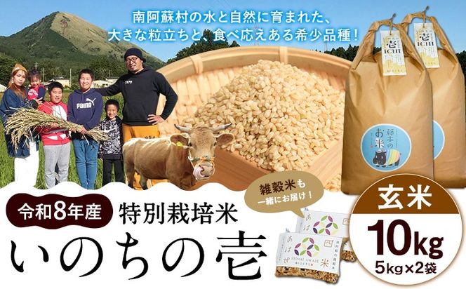 令和8年産 特別栽培米 いのちの壱 玄米 10kg (5kg×2袋) 雑穀米付き 虹色のかば《30日以内に出荷予定(土日祝除く)》熊本県 南阿蘇村 熊本県産 お米 こめ コメ 米---sms_inci6_30d_r8_25000_g10kg2---
