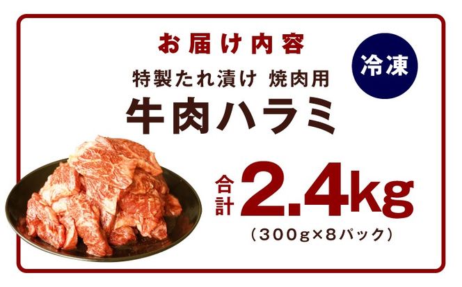 mrz0389 【氷温熟成×特製ダレ】牛肉 ハラミ 2.4kg（300g×8P）