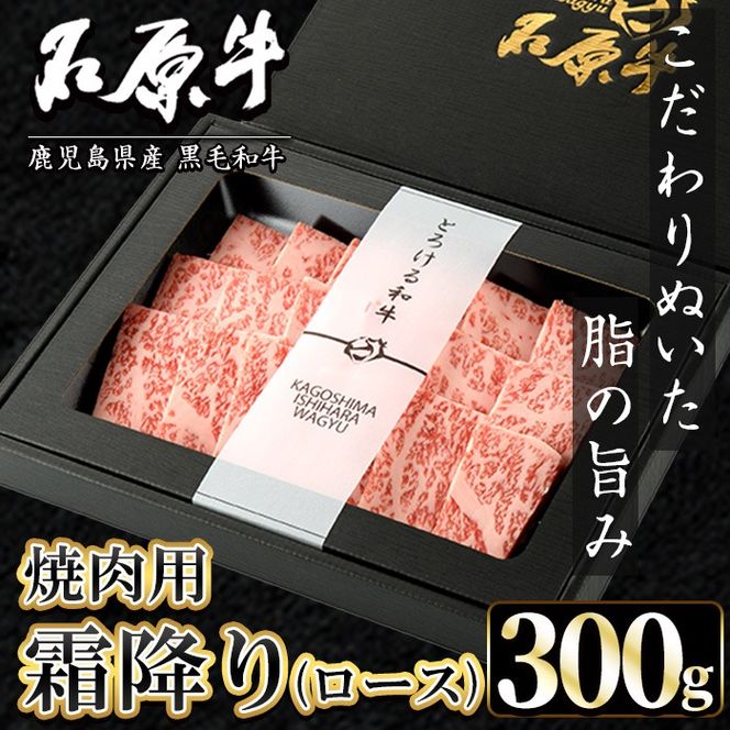 石原牛 霜降りロース 焼肉用(300g) 黒毛和牛 国産 九州産 鹿児島県産 ブランド牛 焼肉 BBQ 牛肉 和牛 霜降り ロース 冷凍【株式会社石原PRO】a-26-12-z