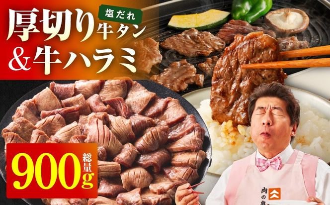 099H4430  厚切り牛タン 秘伝の塩だれ 600g +牛ハラミ肉 300g　合計900g【牛肉 はらみ 牛タン 牛たん 厚切り牛タン 焼肉 BBQ キャンプ アウトドア 焼くだけ 訳あり サイズ不揃い 小分け】