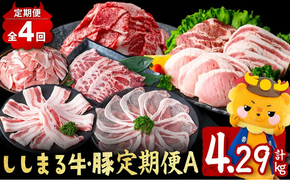 【定期便全4回】ししまる牛・豚定期便A(4ヶ月連続・計4.29kg以上) t0044-007