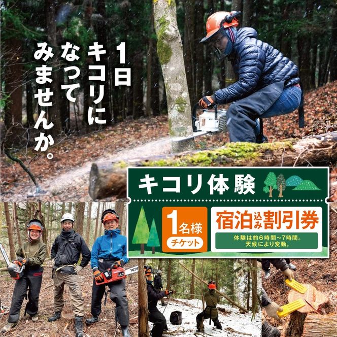 キコリ体験　宿泊割引券｜キコリ 森 体験 チケット 自然 伐採体験 伊那市 山林 長野県 信州【007-96】