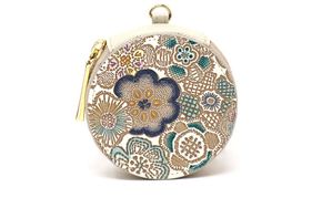 【文庫屋大関】マカロンポーチ 春らんまん＜瑠璃＞【皮革工芸品】 ポーチ ミニポーチ 小物入れ アクセサリー入れ イヤホン入れ 収納 保管ケース 手のひらサイズ  本革 革 皮革 工芸品 工芸 雑貨 ギフト プレゼント 日本製 東京