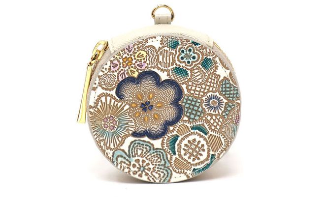 【文庫屋大関】マカロンポーチ 春らんまん＜瑠璃＞【皮革工芸品】 ポーチ ミニポーチ 小物入れ アクセサリー入れ イヤホン入れ 収納 保管ケース 手のひらサイズ  本革 革 皮革 工芸品 工芸 雑貨 ギフト プレゼント 日本製 東京