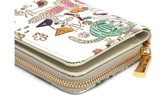 【文庫屋大関】二つ折りファスナーミニ財布 ネコ集合【皮革工芸品】財布 二つ折り 小物 お札 カード 小銭 コンパクト 牛革 手作り 日本製 墨田区 東京都