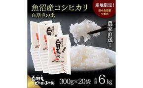 【通年受付】≪令和8年産≫ 農家直送！魚沼産コシヒカリ「白羽毛の米」精米 (300g×20袋) 6kg お米 白米 ご飯