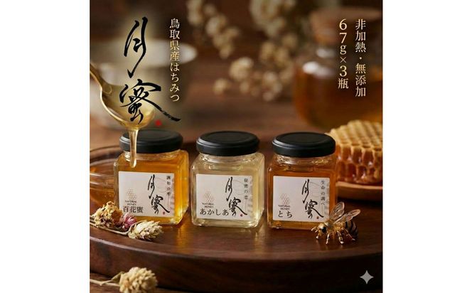 948.鳥取の花の香りを食卓へ。天然はちみつ3瓶セット（百花蜜、アカシア、トチ）67g×各1瓶（計3瓶） 蜂蜜 ハチミツ ハチ蜜 鳥取県産◇日本全国配送可能 313726_BW001