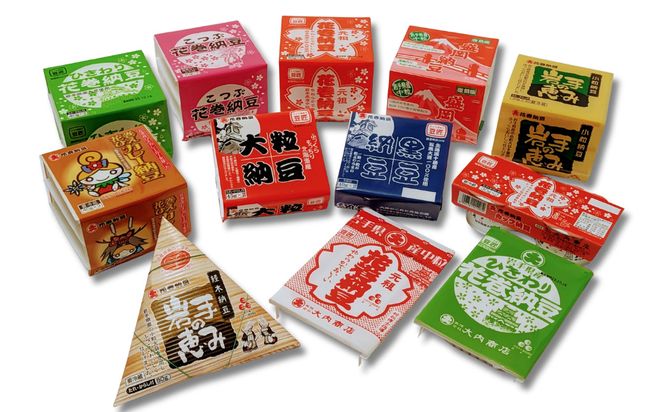 花巻納豆バラエティセット（中粒・ひきわり・盛岡納豆・岩手の恵み小粒・花巻ひえカレー納豆　合計12個） 大内商店 【2365】