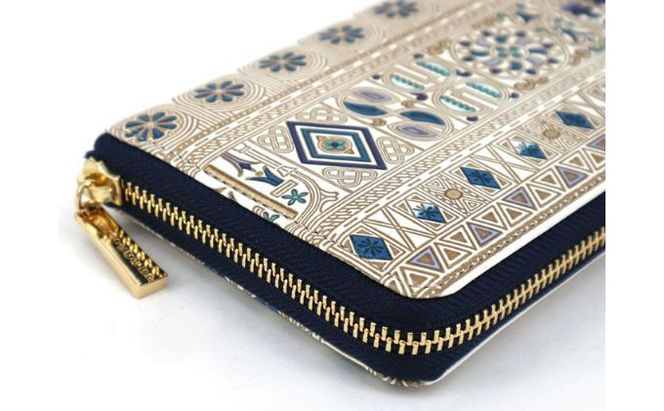 【文庫屋大関】 大容量　ぐるっとファスナーの長財布　アポロン＜ブルー＞【皮革工芸品】 ファッション小物 民芸品 