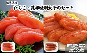 丸鮮道場水産 噴火湾産たらこと北海道の昆布味明太子 便利に小分けでお届け 詰合せ 噴火湾産たらこ120g×2 昆布味明太子120g×2 (計480g)