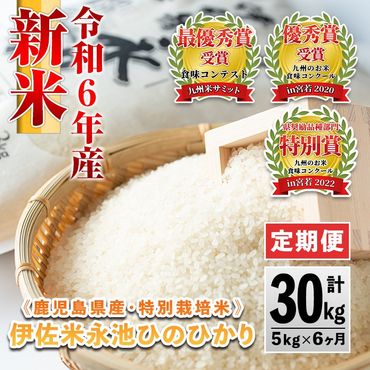 D2-04 ＜先行予約受付中！2024年10月中旬から順次発送＞【定期便】令和6年産 新米 特別栽培米 伊佐米永池ひのひかり(計30kg・5kg×6ヶ月)鹿児島でも極良食味のお米が出来る永池地区で作ったお米！九州米サミット食味コンテスト最優秀賞を2回受賞【エコファーム永池】