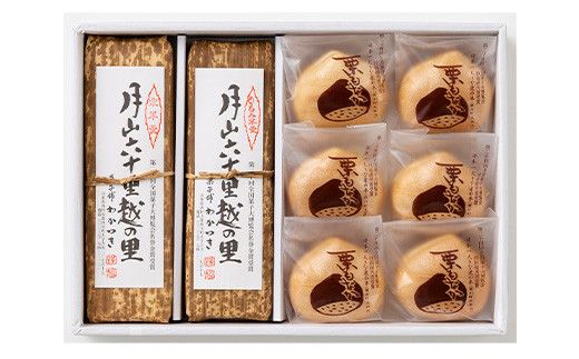 FYN6-160 【西川町銘菓】月山六十里越の里 (栗羊羹・くるみ羊羹) と 栗もなか 6個入 全国菓子大博覧会受賞 和菓子 ようかん 最中 セット 詰め合わせ 詰合せ 山形県 西川町