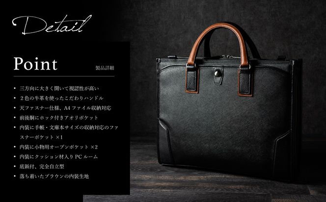 【スピード発送】豊岡鞄 craftsmanship サフィアーノ 3方開きビジネス ネイビー 888315 / 木和田正昭商店 ブリーフケース ビジネスバッグ メンズ A4ファイル対応 ノートPC収納 通勤 カバン バッグ 自立 手持ち ショルダーベルト付属 2way