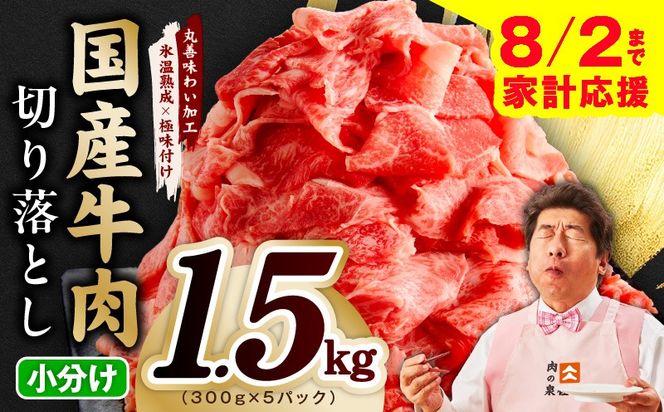 mrz0363 【家計応援 8/2迄】国産牛 切り落とし 1.5kg 小分け 300g×5P【氷温熟成×極味付け 国産 牛肉 訳あり サイズ不揃い カレー 牛丼 野菜炒め 肉じゃが スピード発送】