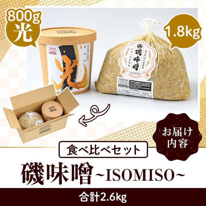 磯味噌～ISOMISO～食べ比べセット(2種・合計2.6kg) 国産 味噌 みそ 麦味噌 加工品 調味料 味噌汁 食べ比べ セット【田舎みそ磯畑～ISOMISO～】akn099-04