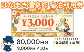 はなまき温泉郷 宿泊利用券 3,000円券×10枚 【957】