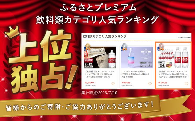 【炭酸水】ウィルキンソン　タンサン PET 500ml × 24本 1箱 アサヒ ウィルキンソン 炭酸水 強炭酸水 炭酸 炭酸飲料 水 WILKINSON 1箱 最短翌日発送 山梨 富士吉田
