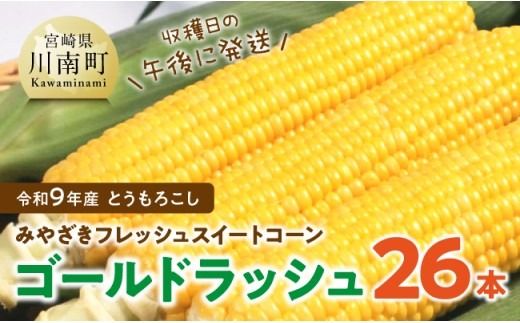 【令和9年発送】　宮崎県産とうもろこし　みやざきフレッシュスイートコーン「ゴールドラッシュ」26本 【 新鮮 朝どれ 農家直送 トウモロコシ 産地直送 期間限定 数量限定 真空予冷 JA 】 [B03804]