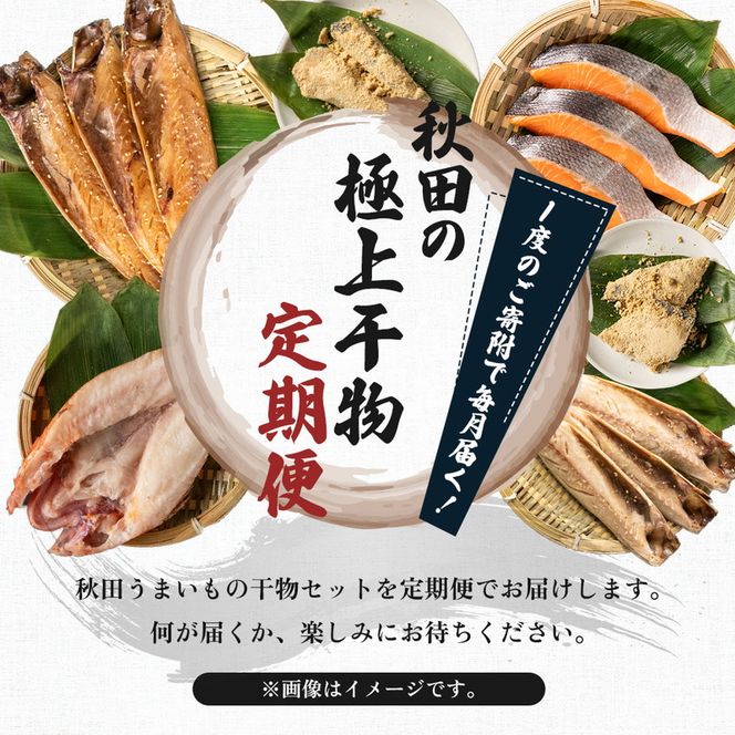 《定期便》12ヶ月連続 干物セット 10品程度(5～8種)「秋田のうまいものセットA」 サーモン 魚貝類 一夜干し 