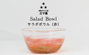 琉球ガラス　三ツ星　サラダボウル　赤　1個　おしゃれ　手作り　ガラス　サラダ　スナック　沖縄　伝統工芸　吹きガラス　うるま市　シンプル　スタイリッシュ　海　渦潮