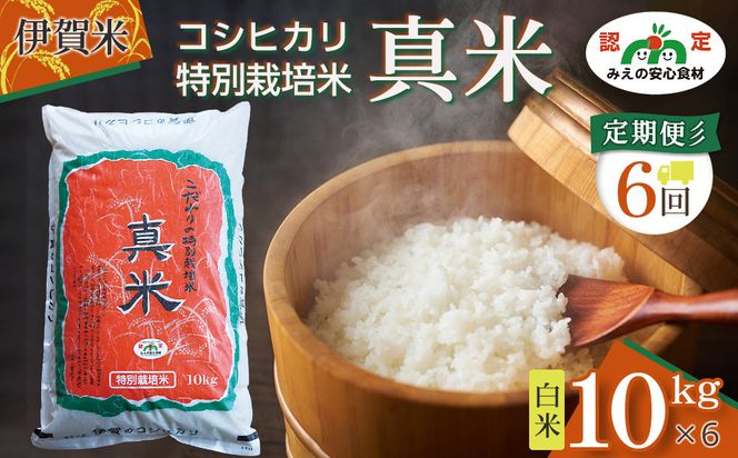 伊賀米コシヒカリ特別栽培米「真米」白米10kg×6回お届け定期便 242161_AB012