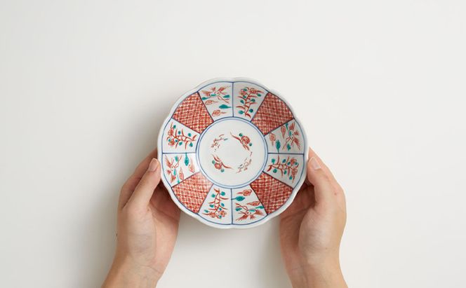 九谷焼　5号小鉢揃　赤絵小紋 a01 工芸品 