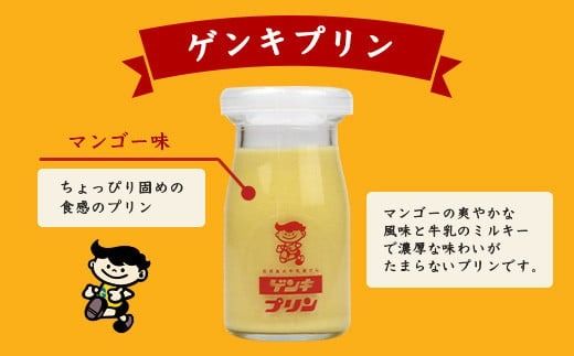 ゲンキプリン 12個 （プレーン6個、マンゴー6個）【八重山ゲンキ乳業 お土産 観光 ゲンキくん ゲンキみるく 石垣島の牛乳屋さんのプリン】OP-2【島外不出のゲンキくん製品が返礼品に!!】【大人気の「ゲンキくん保冷バッグ」もお届け】