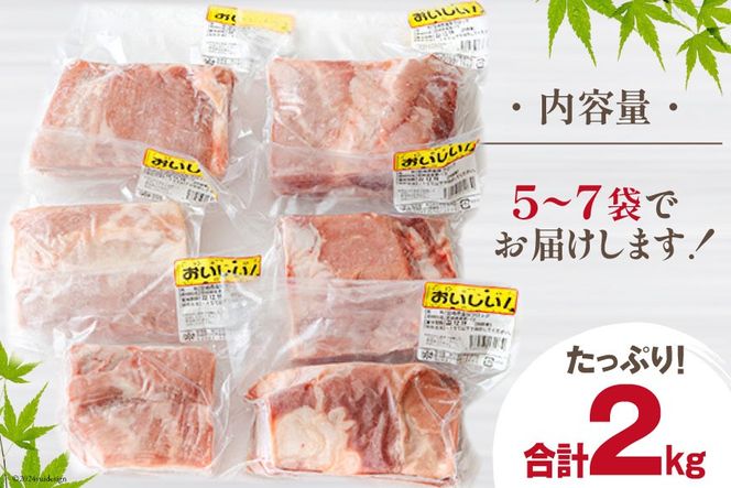 訳あり 豚肉 豚バラ ブロック 2kg 5～7p [甲斐精肉店 宮崎県 美郷町 31as0102] 小分け 不揃い 冷凍 真空パック 宮崎 バラ