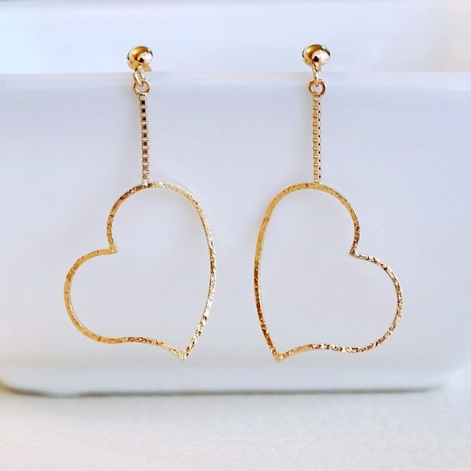 K18 YG イエローゴールド 揺れる ハート 地金 ピアス 保証書付 NO-1903 K18 SWAD025