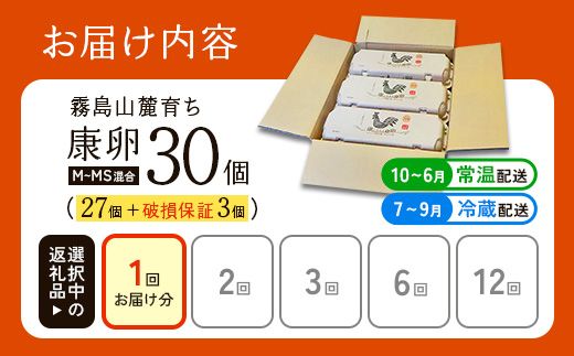 卵 霧島山麓育ち こだわり卵 康卵 計 30個（27個 + 割れ保証 3個）たまご 玉子 卵焼き 玉子焼き たまご焼き 生卵 鶏卵 たまごかけごはん 国産 九州産 宮崎県産 送料無料