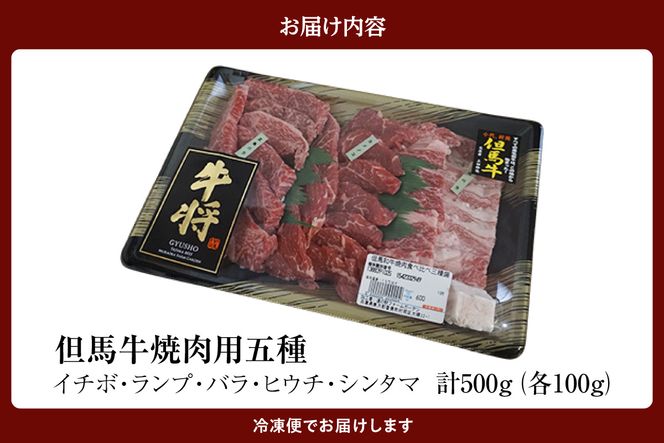 【但馬牛 焼肉食べ比べ 五種盛 イチボ100g ランプ100g ヒウチ100g シンタマ100g バラ100g 合計500g】冷凍 ※発送目安：貴重な部位のためお届けに1～2か月要します 黒毛和牛 ルーツ 香美町 産地直送 国産 牛肉 ブランド 和牛 バーベキュー キャンプ ふるさと納税 おすすめ 返礼品 但馬 神戸 兵庫県 香美町 村岡 牛将 村岡ファームガーデン 02-18