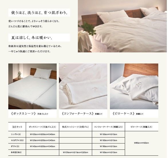 ITOITEX 和紙布 布団カバー 和式 シングル 3点セット（370-4）掛布団カバー 和式フィットシーツ ピロケース