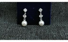 S-30伊勢志摩あこや本真珠イヤリング・ブラ(ダブルジルコン)SV製