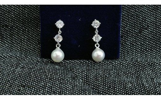 S-30伊勢志摩あこや本真珠イヤリング・ブラ(ダブルジルコン)SV製
