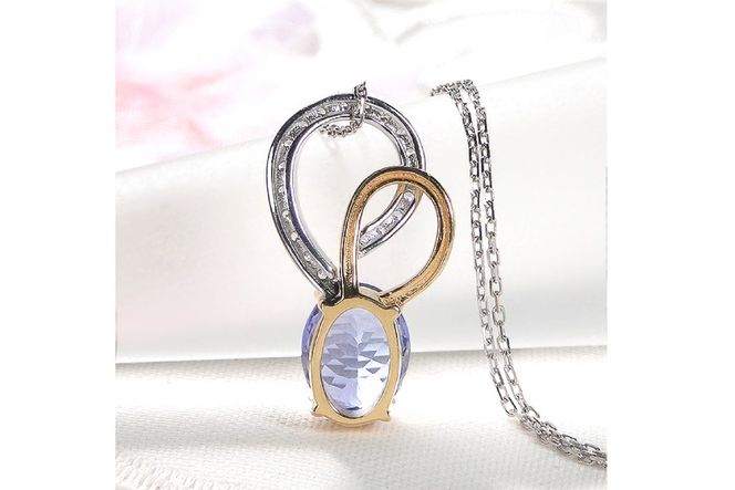 ネックレス K18YG PT900 イエローゴールド プラチナ コンビ 0.18ct ダイヤモンド タンザナイト 大粒 オーバル 誕生石 ハート ペンダント 大ぶり 【f274-ta-ygpt】 [オーダーメイドジュエリーメイ 山梨県 韮崎市 20745059]