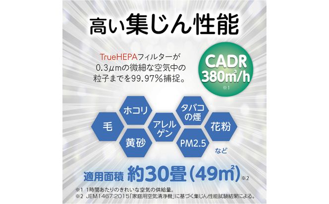 ペット対応空気清浄機 集毛機能付き（30畳対応） 【kw0232-0080】