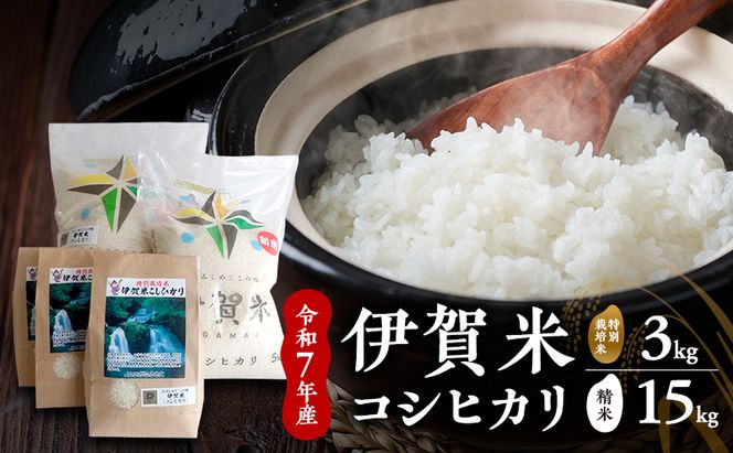 【精米】令和7年産　伊賀米コシヒカリ　10kg+5kg+特別米3kg　お米 米 白米 こしひかり ごはん 三重県 名張市