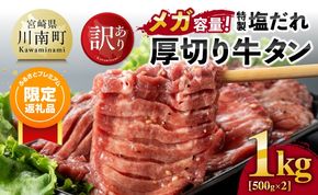 【ふるプレ限定品】牛タン 【訳あり】「メガ」容量！特製塩だれ厚切り牛タン　1kg（500g×2）【牛 牛肉 牛タン 焼肉】ⅢⅠ [C05301]