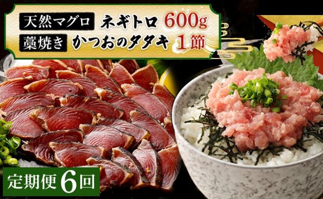 【定期便 / ６ヶ月連続】 土佐流藁焼きかつおのたたき１節と高豊丸ネギトロ６００ｇセット 魚介類 海産物 カツオ 鰹 わら焼き 高知 コロナ 緊急支援品 海鮮 冷凍 家庭用 訳あり 不揃い 規格外 連続 ６回 小分け 個包装 まぐろ マグロ 鮪 お手軽 藁 藁焼き かつお 室戸のたたき tk068