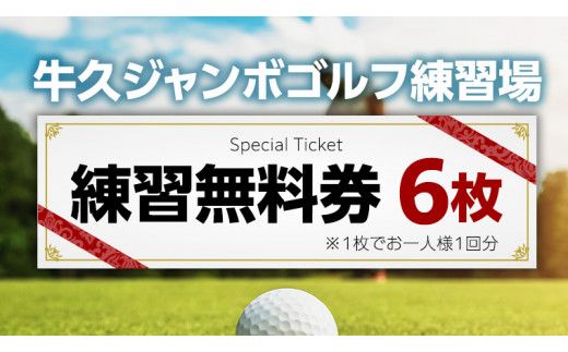 牛久 ジャンボゴルフ 練習場 練習 無料券 6枚 ゴルフ ゴルフ場 練習券 利用券 プレー プレー券 チケット ゴルフチケット 打ち放題 打ちっぱなし 270ヤード 屋外 茨城 [BH002us]
