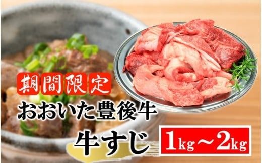 【期間限定 6月30日まで】豊後牛 牛すじ肉 1.0kg～2.0kg （500g×2P～4P）スジ 牛筋 黒毛和牛 国産 煮込み料理_2591R