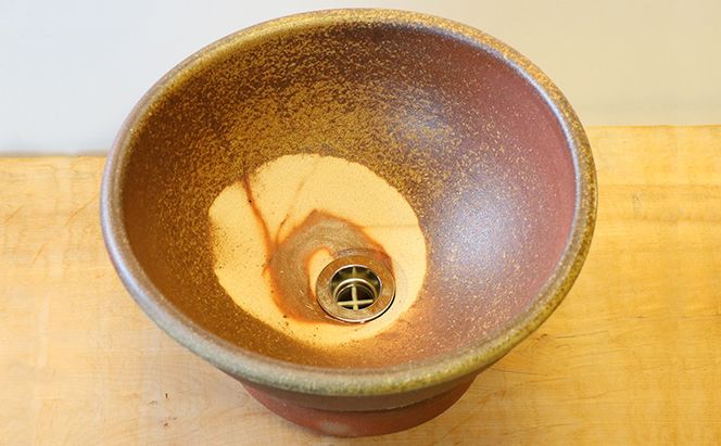 洗面ボウル 洗面鉢  洗面器  (盆栽鉢としても可) 景色：ゴマ・ヒダスキ・サンギリ　※複数種類からお選びください。【備前焼 東児の花窯】 